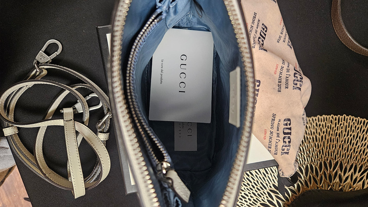 GUCCI X SEGA Calfskin GUCCY Stars Mini Dome Shoulder Bag in Mystic White and Gold
