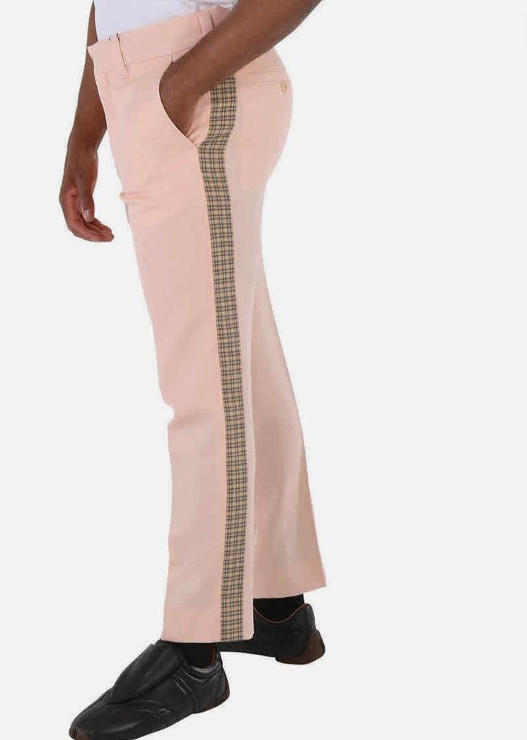 Burberry Men's Blush Pink Check Side Striped trousers NWT