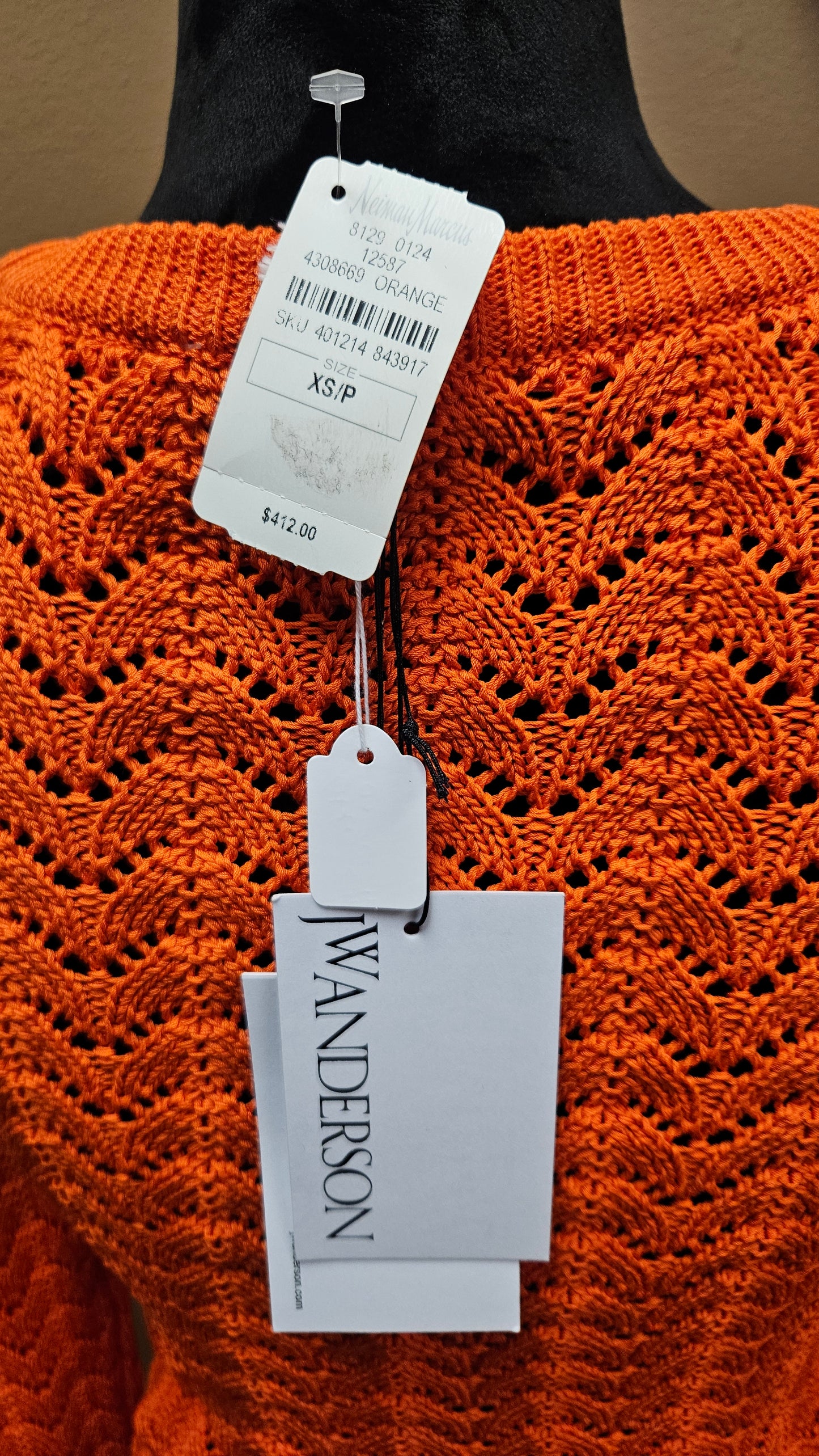J.W. Anderson Long Sleeve Crochet Dress in Orange